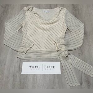 White House Black Market Off White Long Sleeve Top Sheer Sleeves Waist Tie - XS